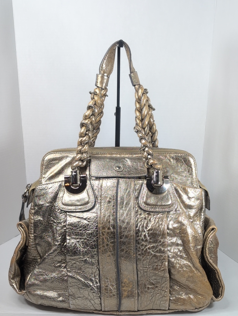 Chloe Heloise Satchel Y2K Metallic Gold Leather Bag